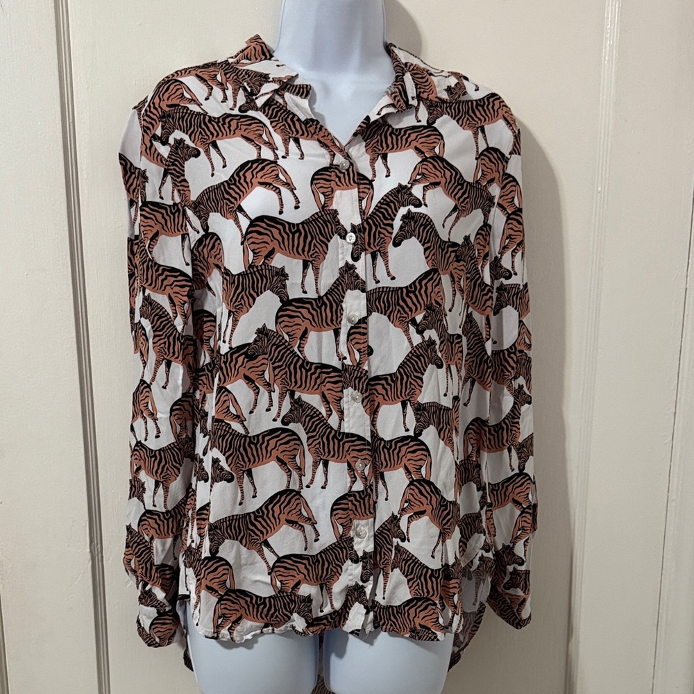 *Last Chance* Jane and Delancey Zebra Print Button Down Shirt